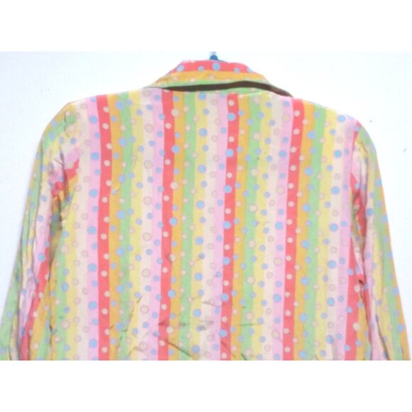 VTG Silk Blouse top Mel & Lisa Sz S Oversized multicolor stripes polka dot Flaw - Picture 5 of 9